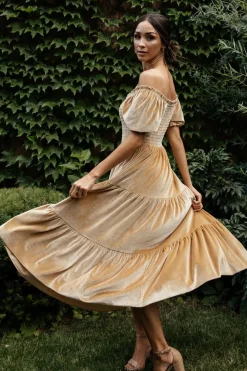 Baltic Born midi dresses|WEDDING SUITE|Vivaldi Smocked Velvet Midi Dress | French Gold