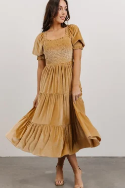 Baltic Born midi dresses|WEDDING SUITE|Vivaldi Smocked Velvet Midi Dress | French Gold