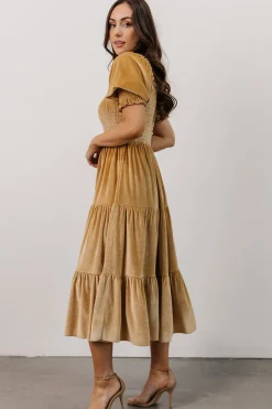Baltic Born midi dresses|WEDDING SUITE|Vivaldi Smocked Velvet Midi Dress | French Gold