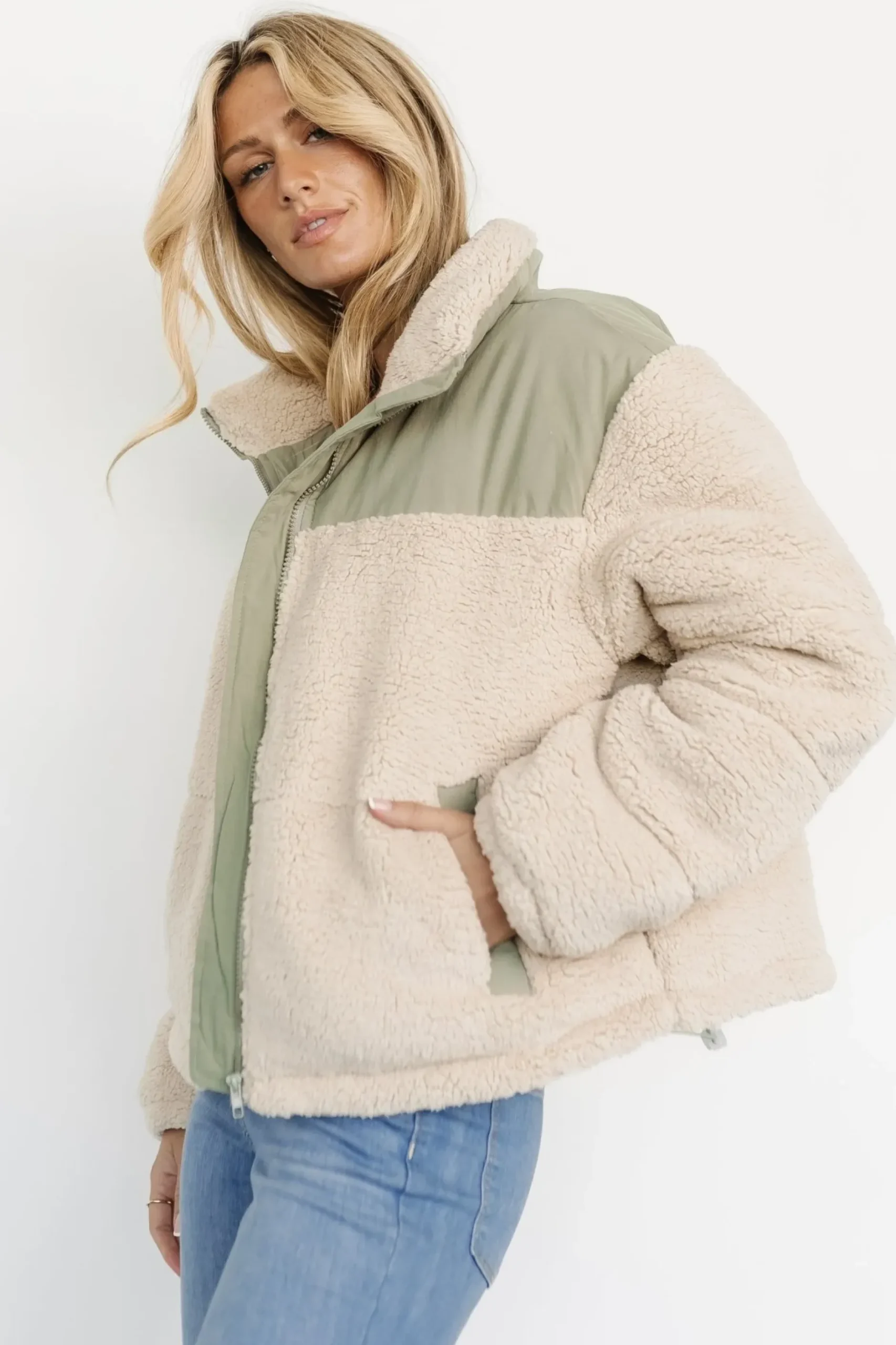 Baltic Born outerwear|Weekender Sherpa Puffer Jacket | Oatmeal + Sage