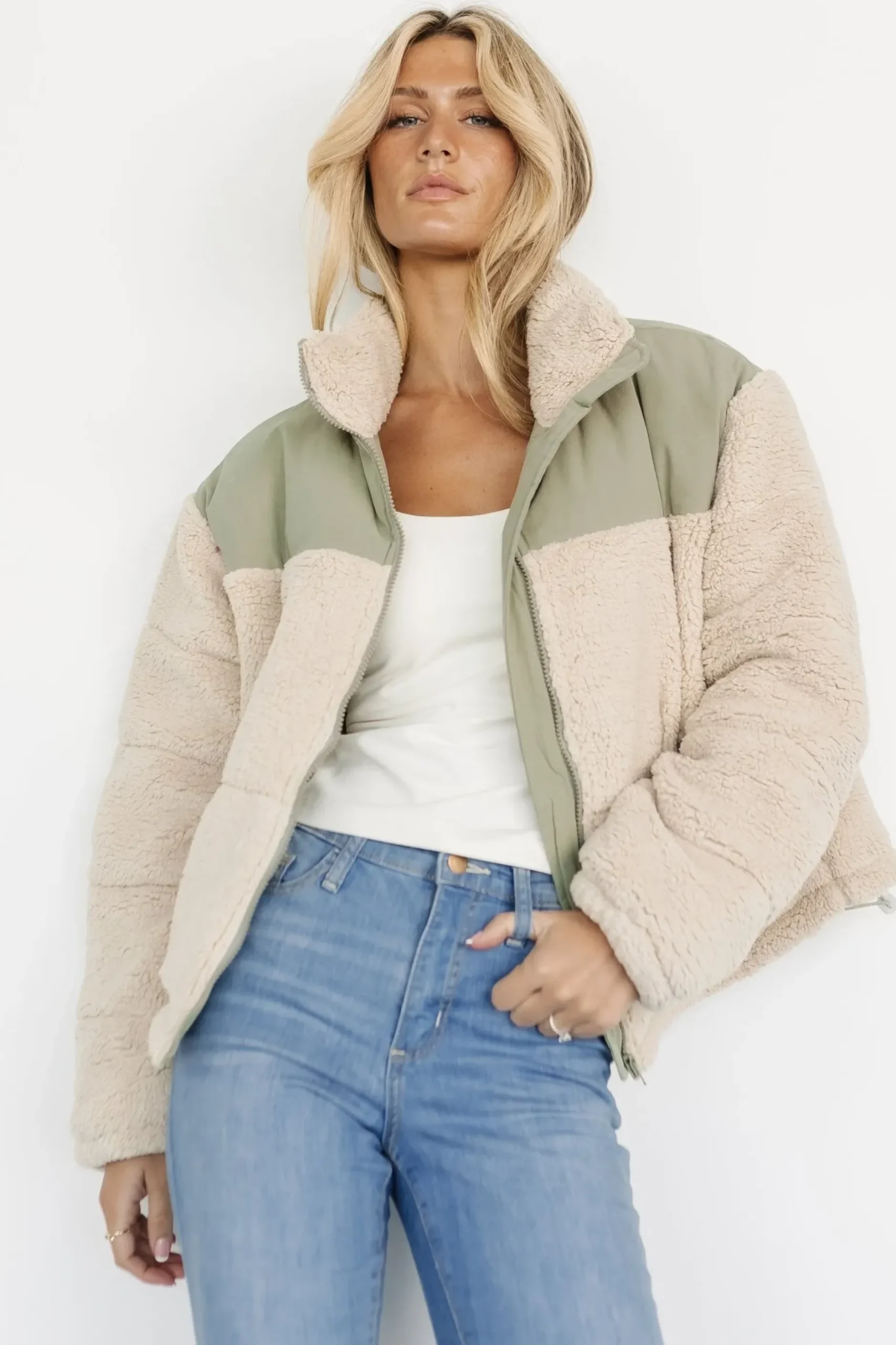 Baltic Born outerwear|Weekender Sherpa Puffer Jacket | Oatmeal + Sage