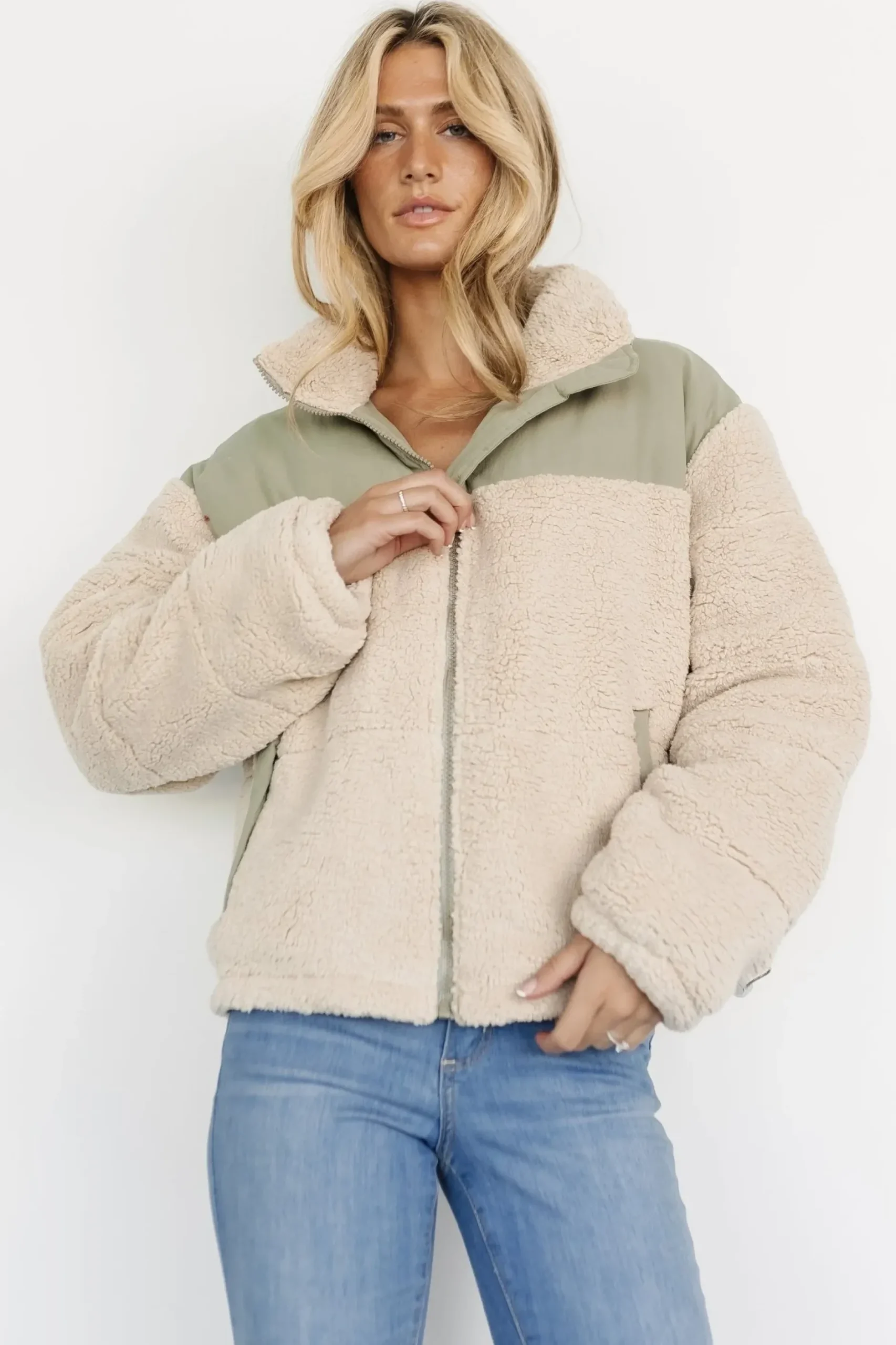 Baltic Born outerwear|Weekender Sherpa Puffer Jacket | Oatmeal + Sage