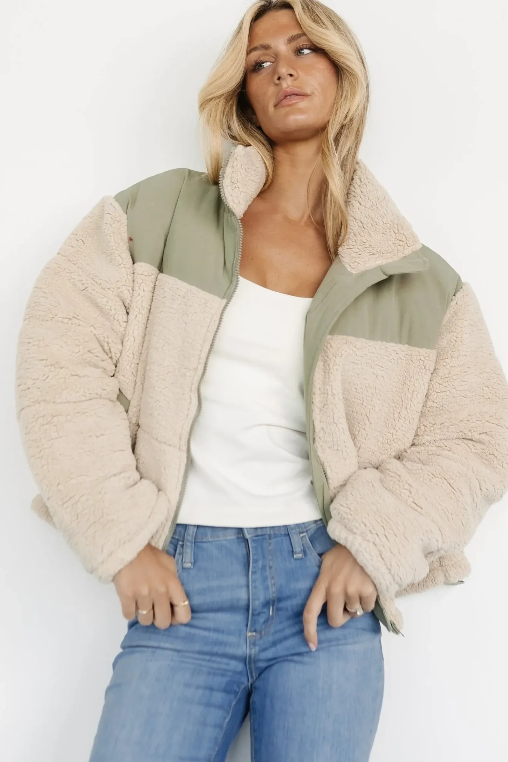 Baltic Born outerwear|Weekender Sherpa Puffer Jacket | Oatmeal + Sage
