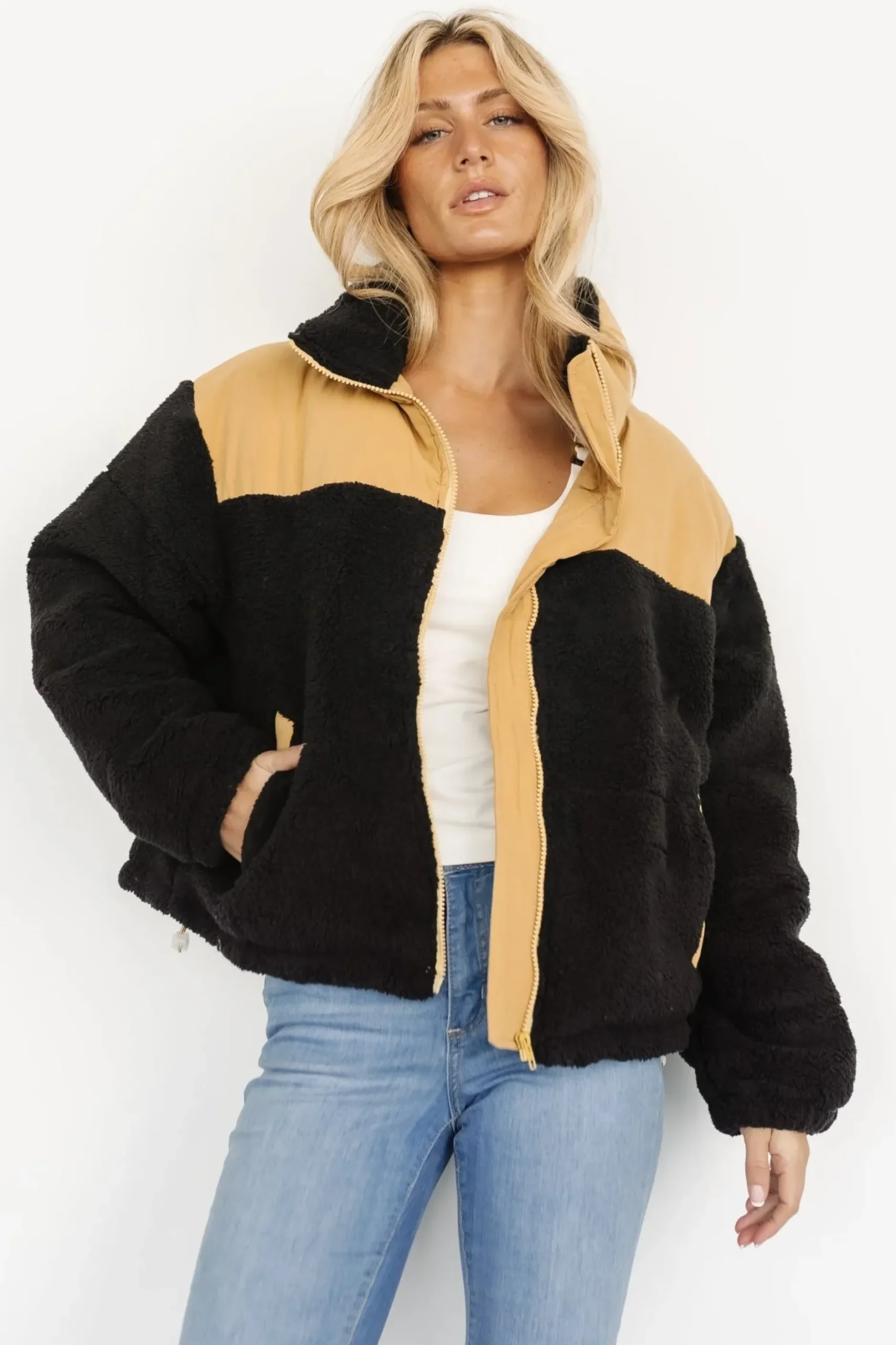 Baltic Born outerwear|Weekender Sherpa Puffer Jacket | Khaki + Black