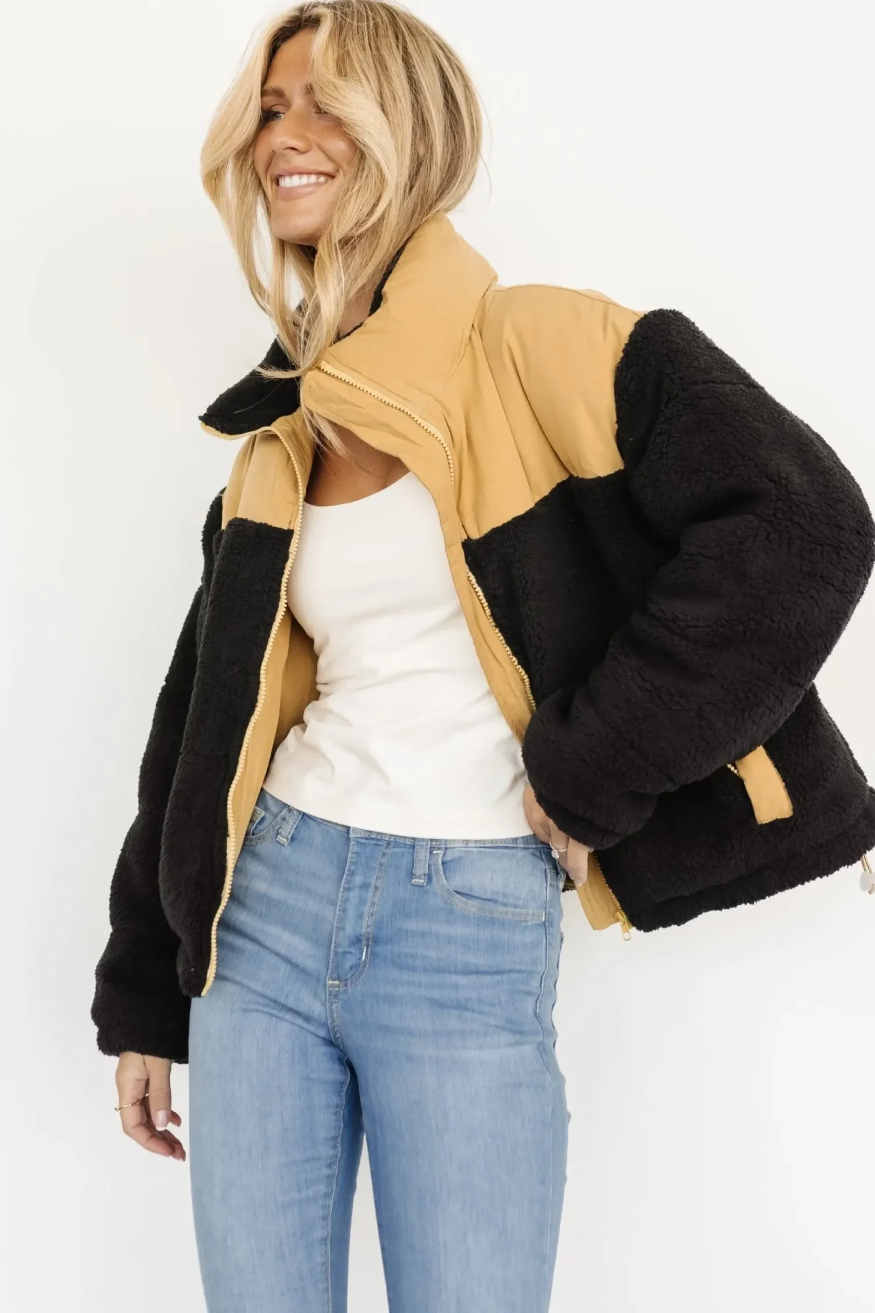 Baltic Born outerwear|Weekender Sherpa Puffer Jacket | Khaki + Black