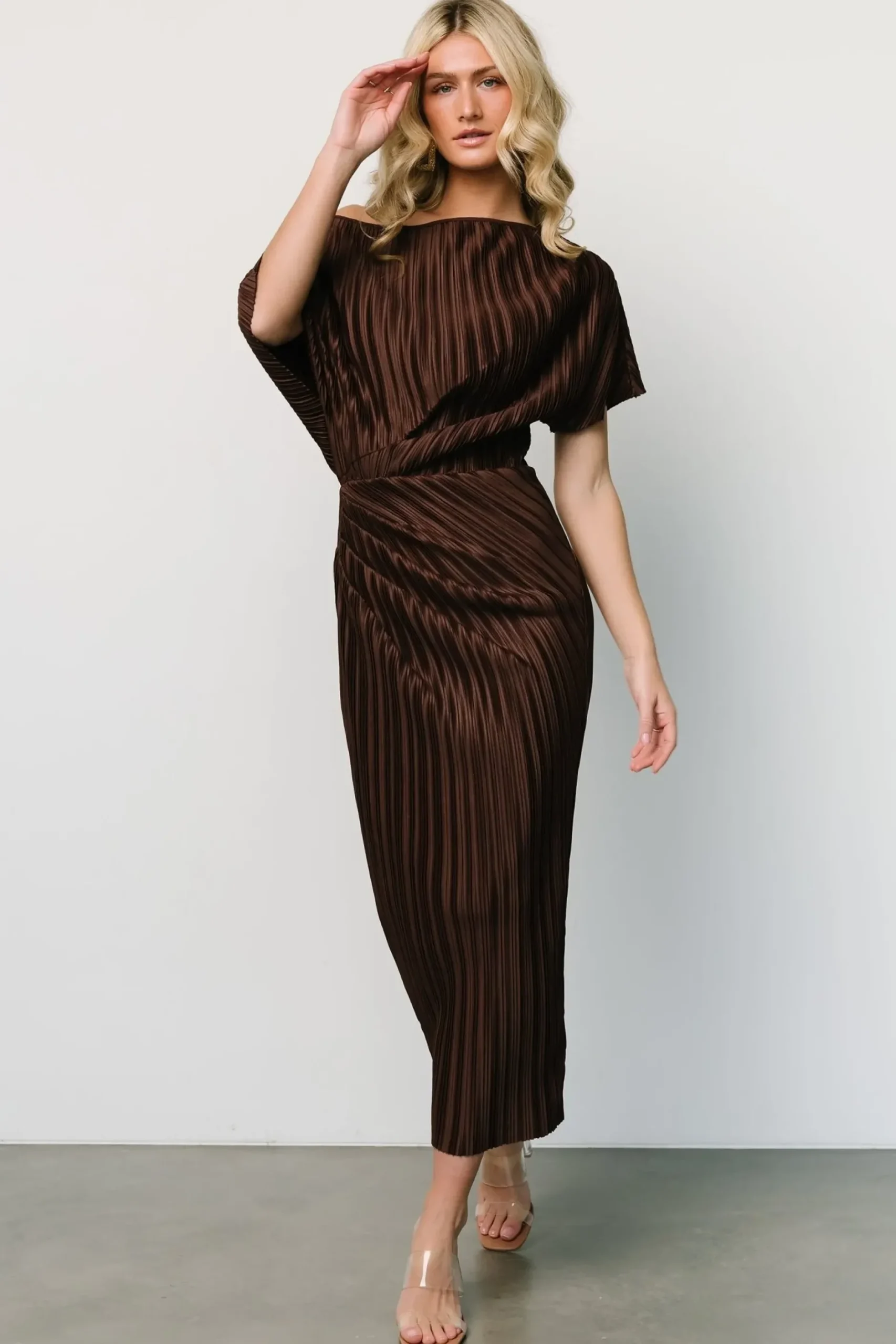 Baltic Born midi dresses|WINTER ESSENTIALS|Winslow Pleated Midi Dress | Dark Brown
