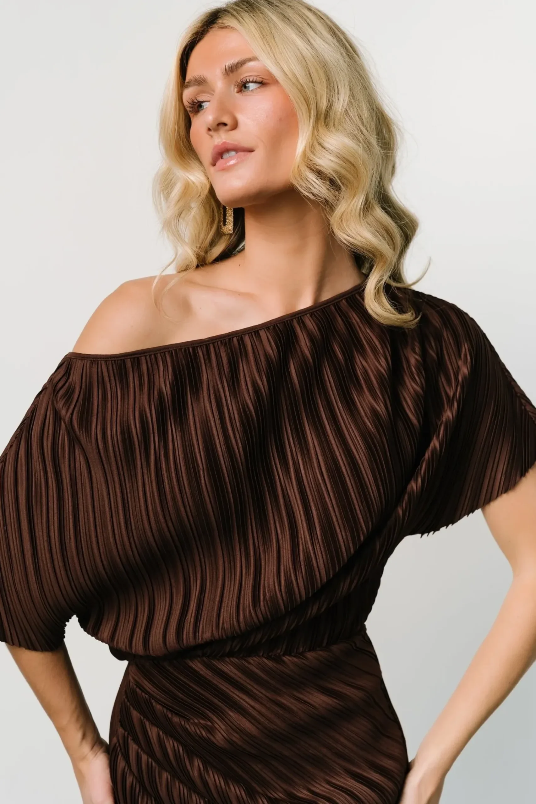 Baltic Born midi dresses|WINTER ESSENTIALS|Winslow Pleated Midi Dress | Dark Brown