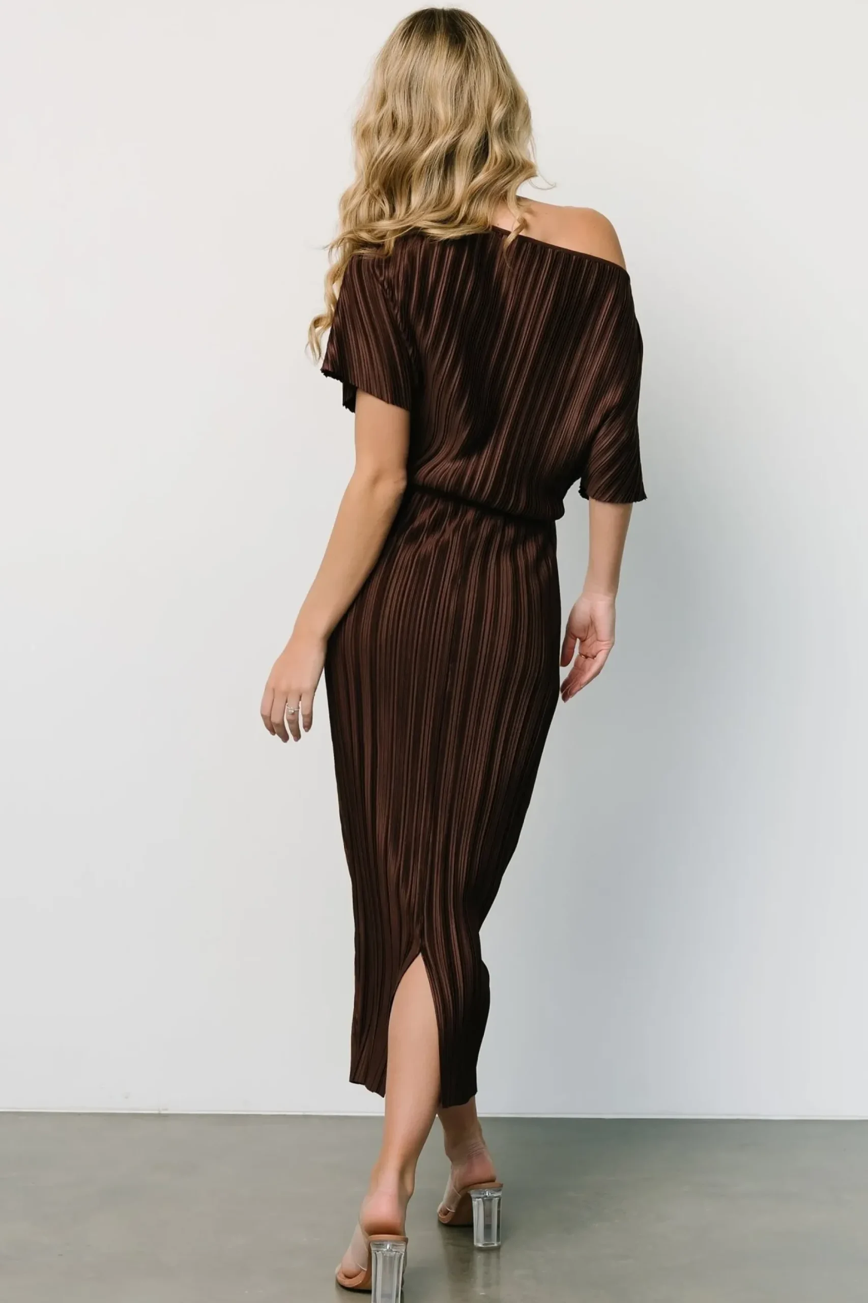 Baltic Born midi dresses|WINTER ESSENTIALS|Winslow Pleated Midi Dress | Dark Brown