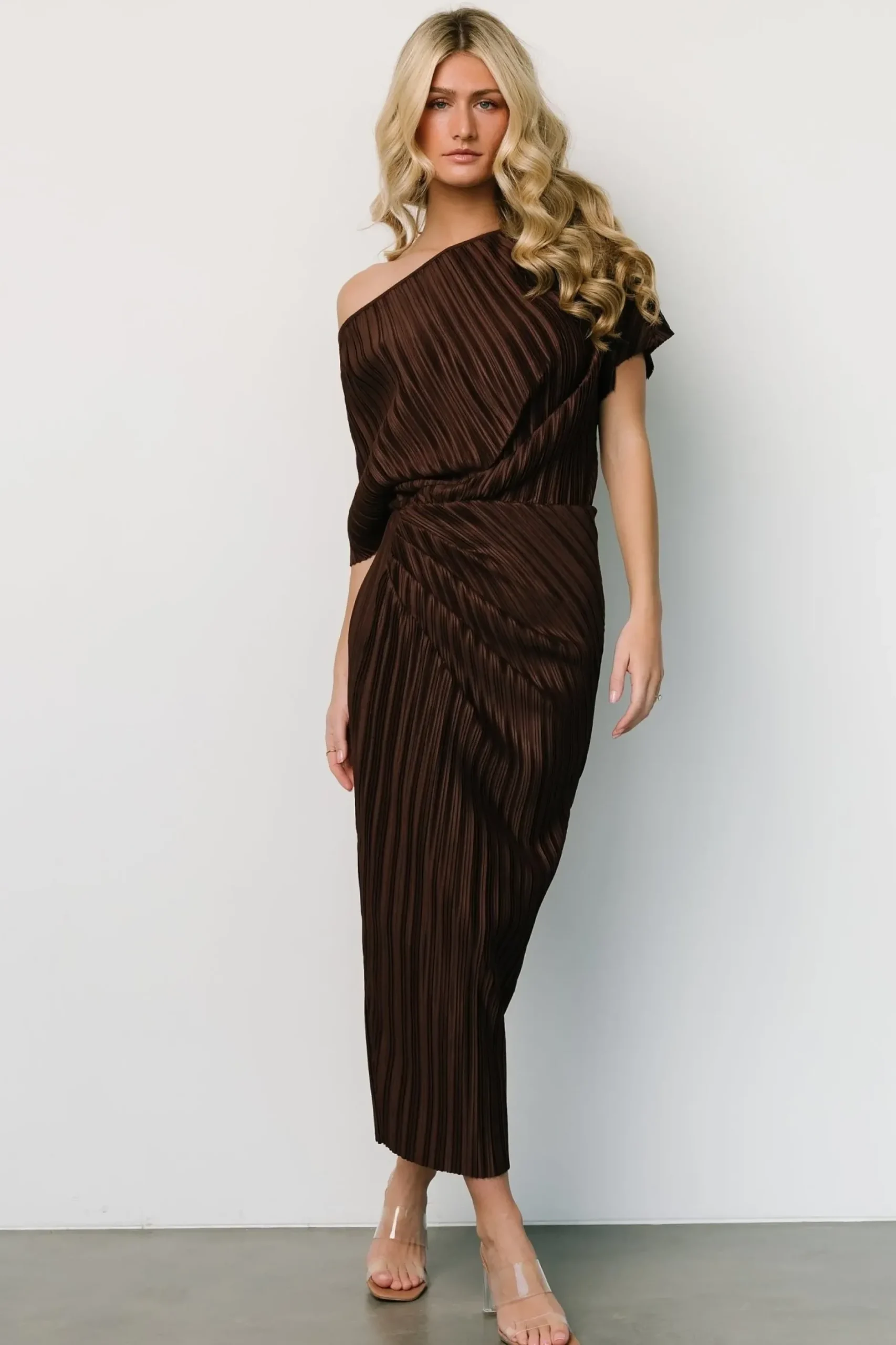 Baltic Born midi dresses|WINTER ESSENTIALS|Winslow Pleated Midi Dress | Dark Brown