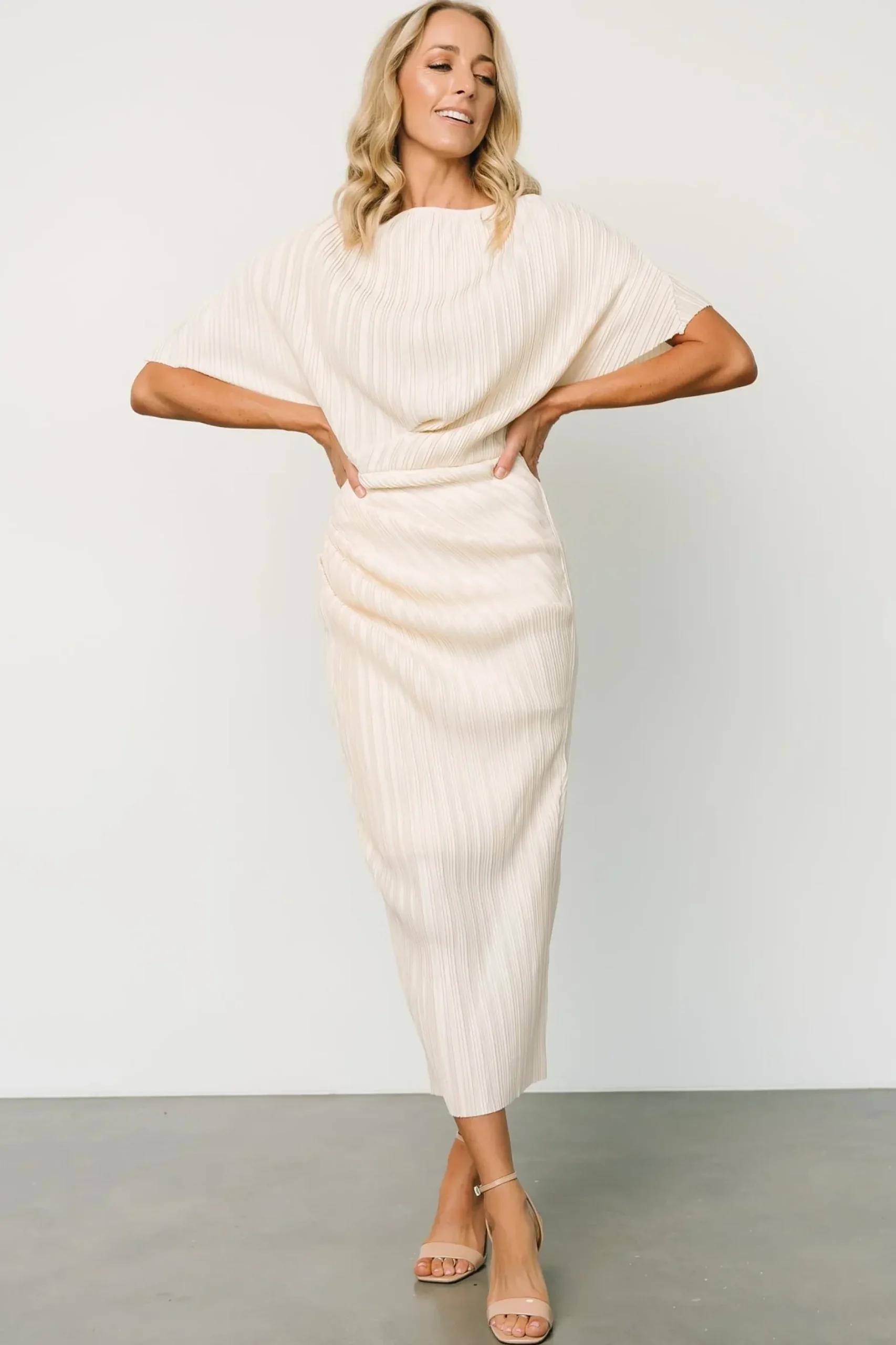 Baltic Born midi dresses|WINTER ESSENTIALS|Winslow Pleated Midi Dress | Cream