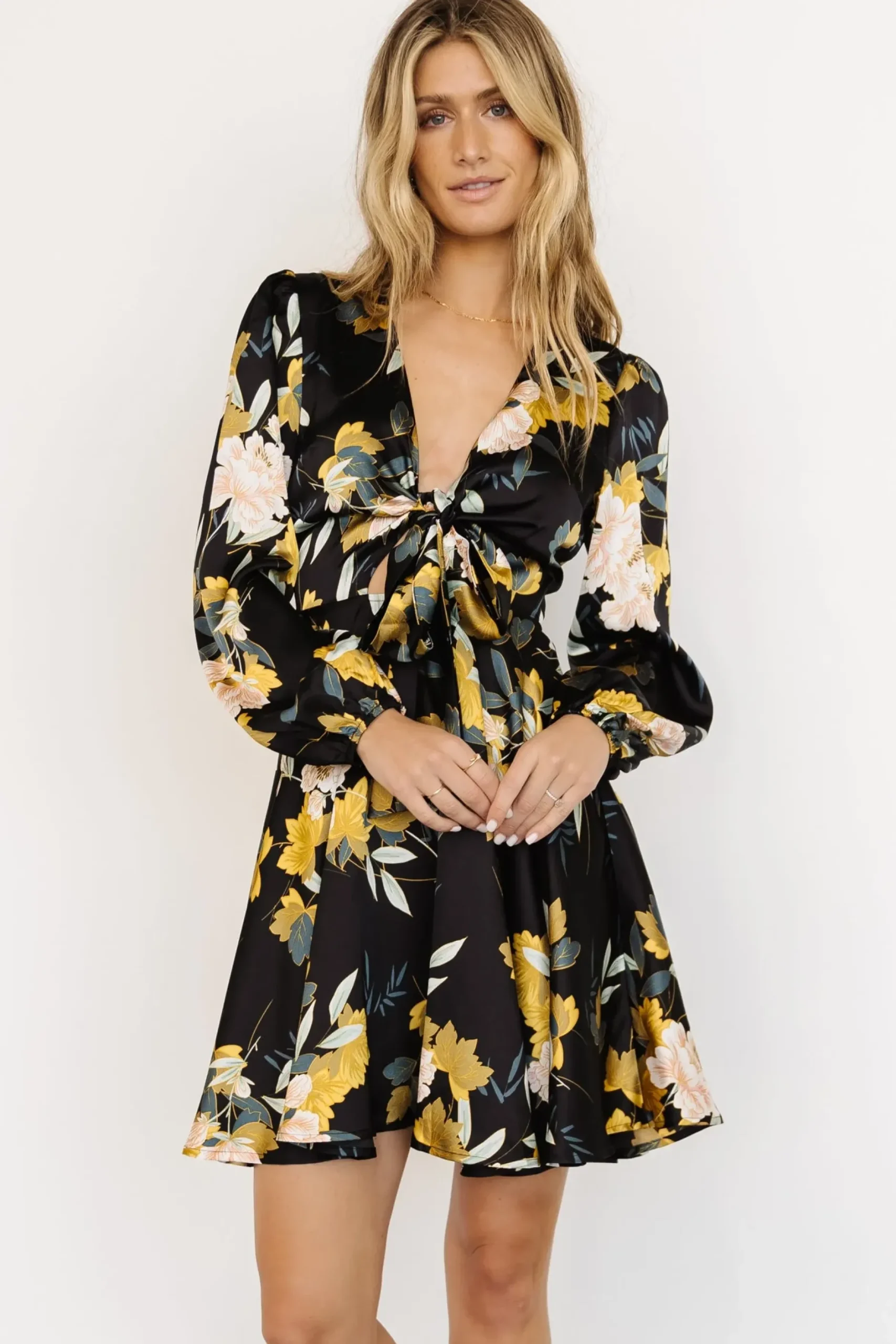 Baltic Born short dresses|WEDDING SUITE|Woodbury Satin Mini Dress | Black Floral