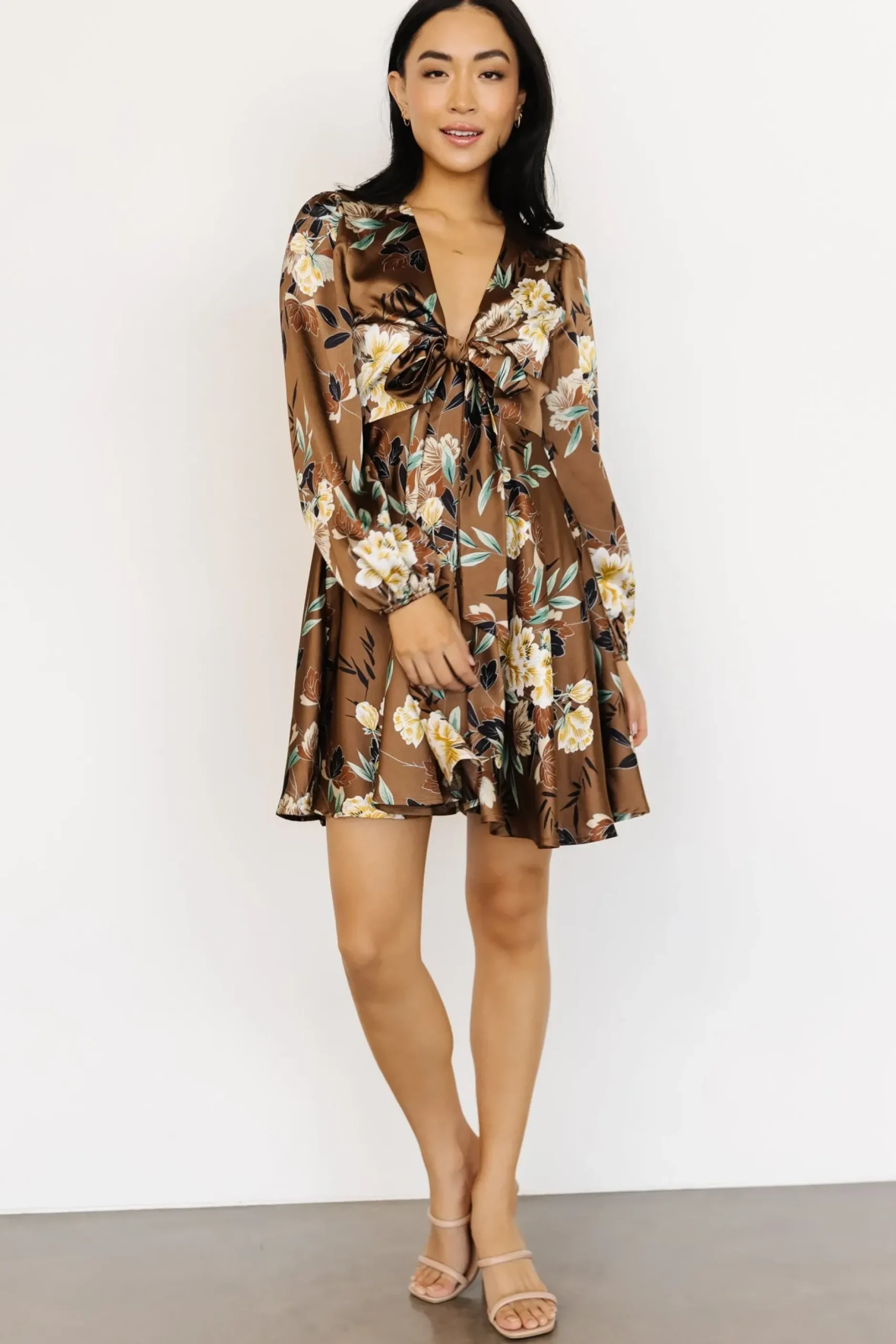 Baltic Born short dresses|WEDDING SUITE|Woodbury Satin Mini Dress | Mocha Floral