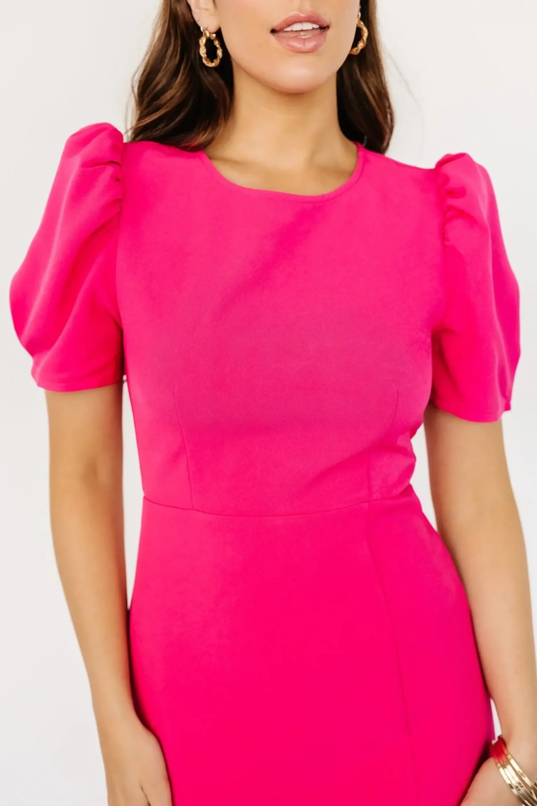 Baltic Born midi dresses|WEDDING SUITE|Younge Puff Sleeve Midi Dress | Pink