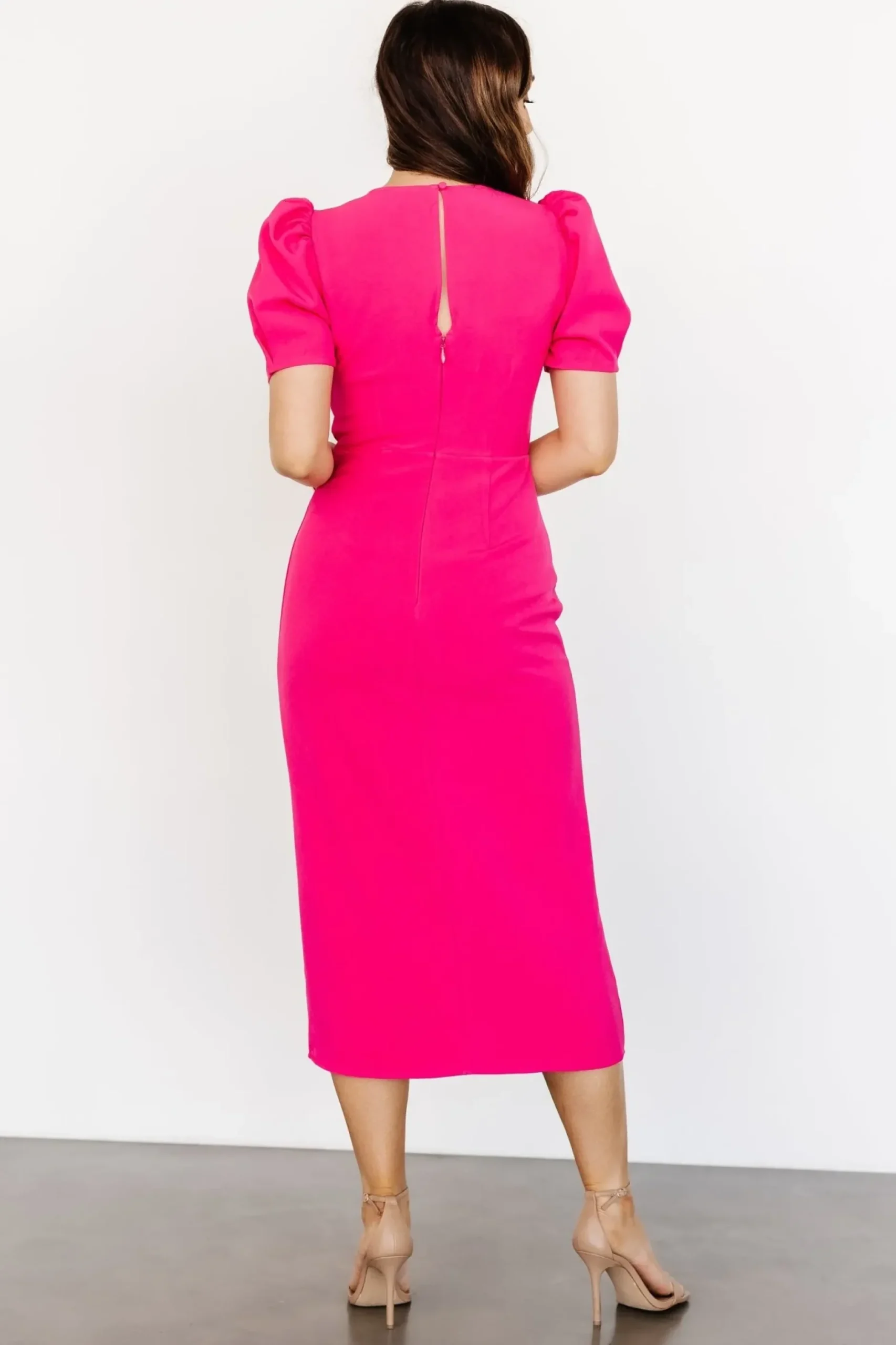 Baltic Born midi dresses|WEDDING SUITE|Younge Puff Sleeve Midi Dress | Pink
