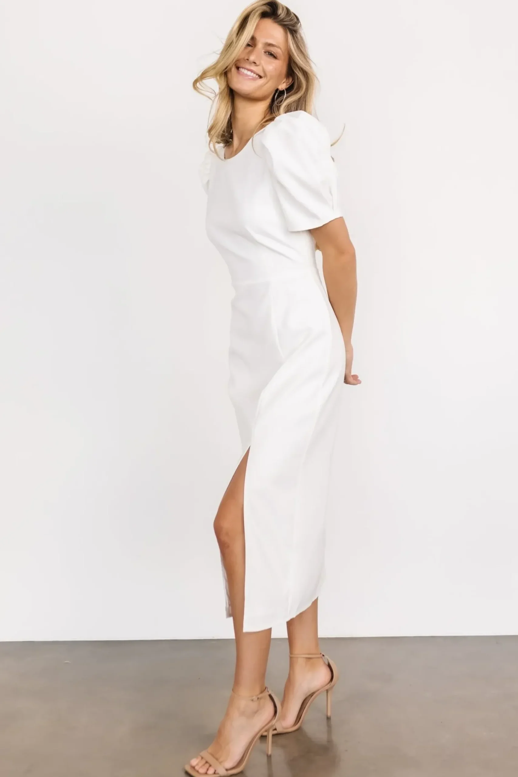 Baltic Born midi dresses|WEDDING SUITE|Younge Puff Sleeve Midi Dress | Off White
