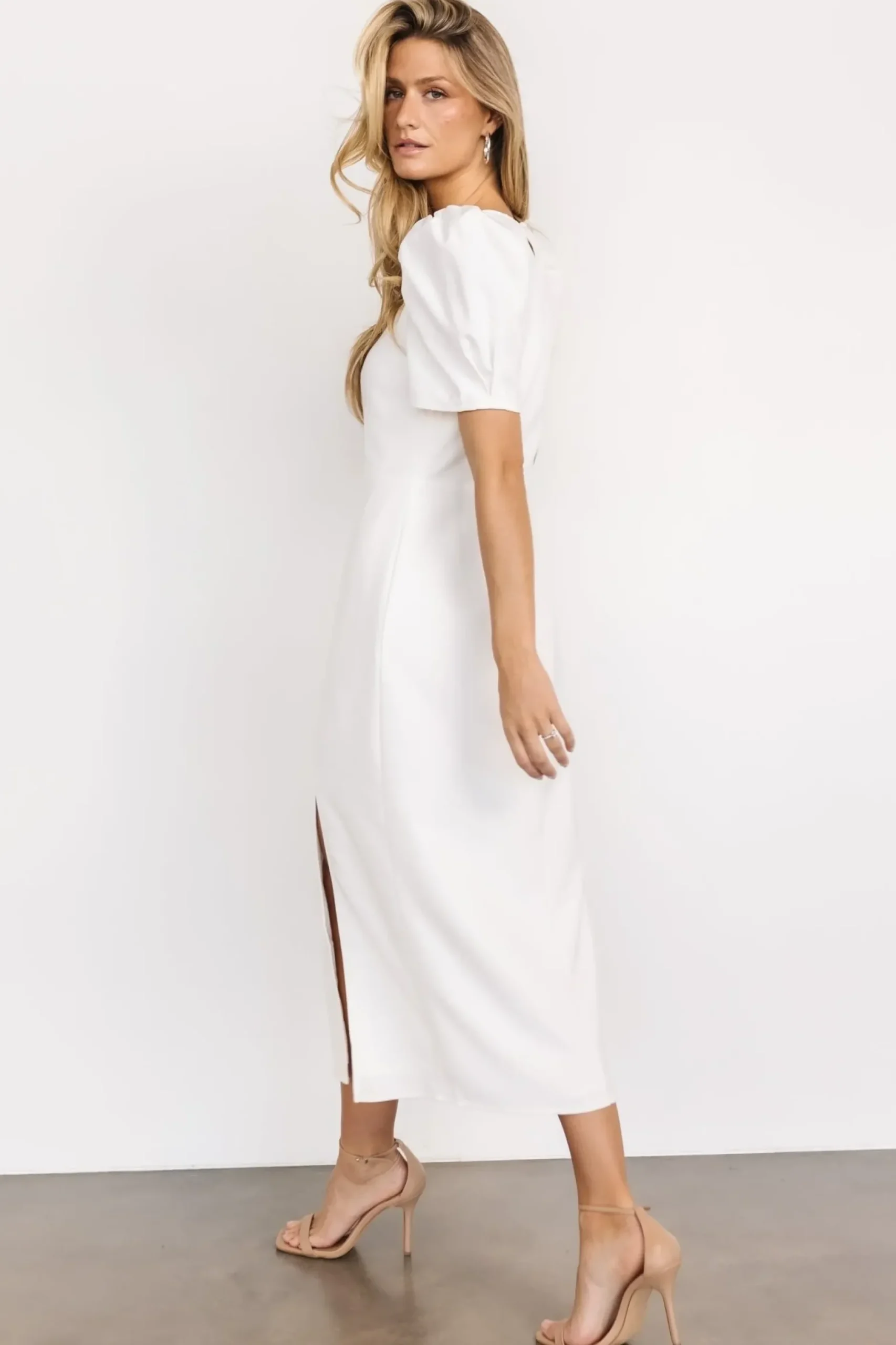 Baltic Born midi dresses|WEDDING SUITE|Younge Puff Sleeve Midi Dress | Off White