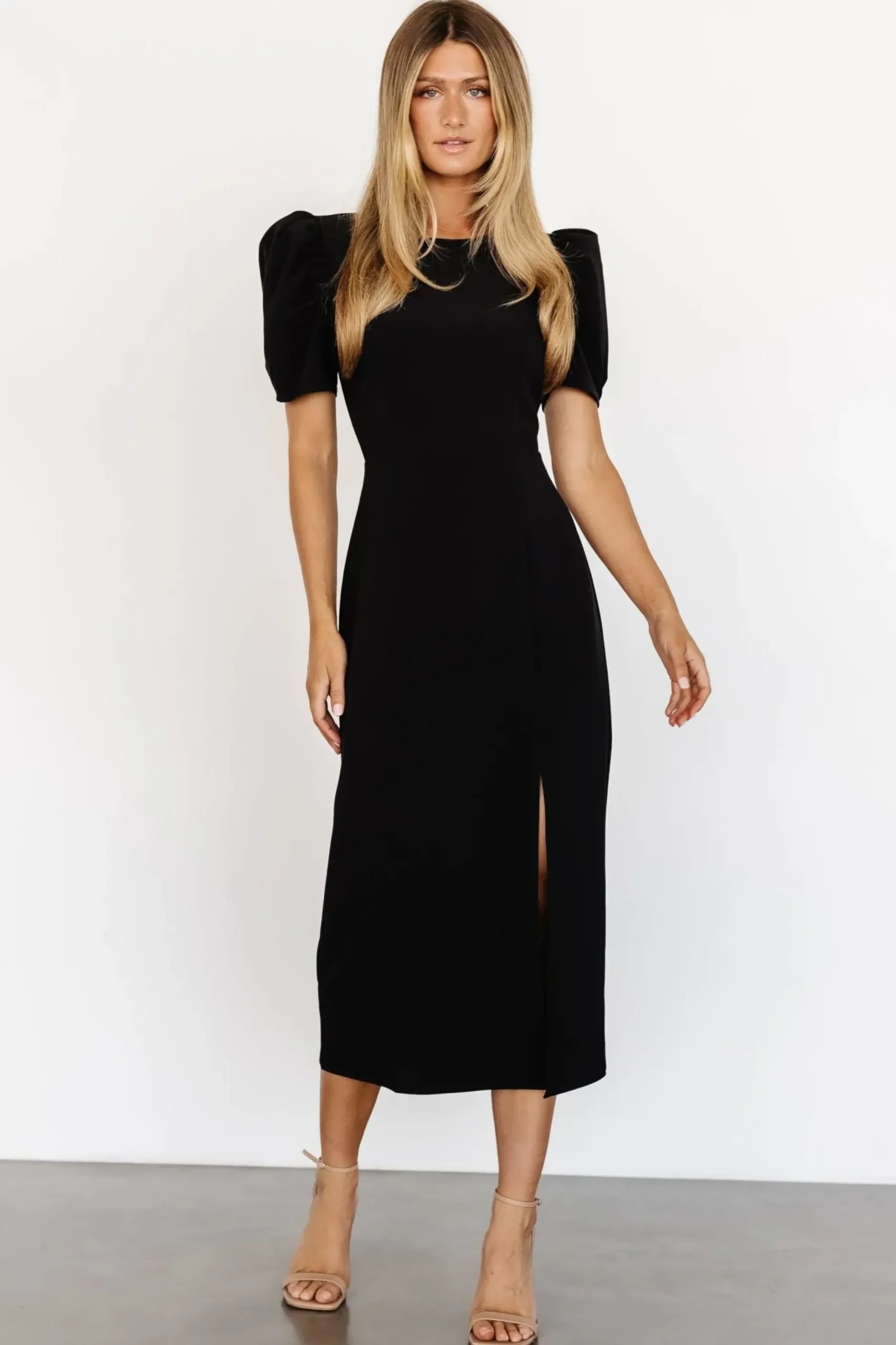 Baltic Born midi dresses|WEDDING SUITE|Younge Puff Sleeve Midi Dress | Black