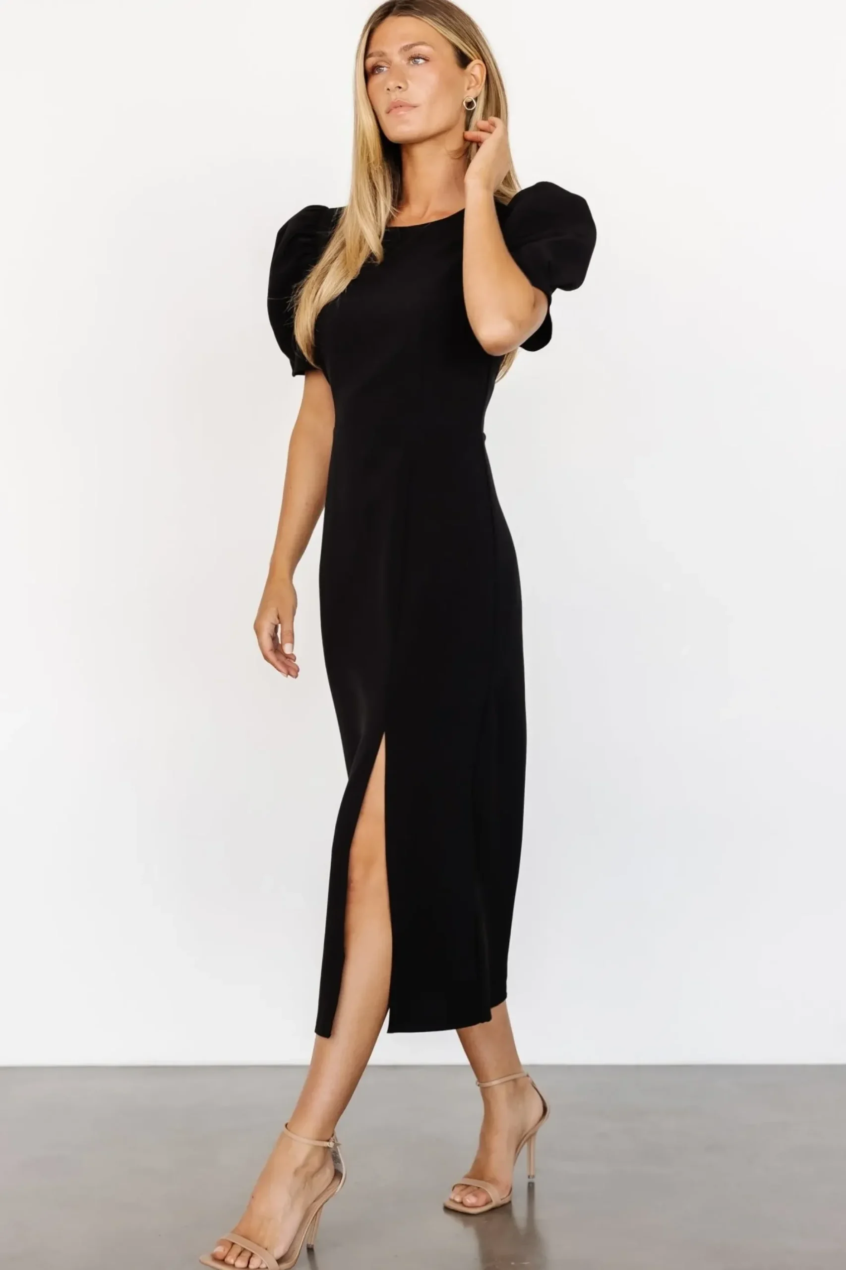 Baltic Born midi dresses|WEDDING SUITE|Younge Puff Sleeve Midi Dress | Black