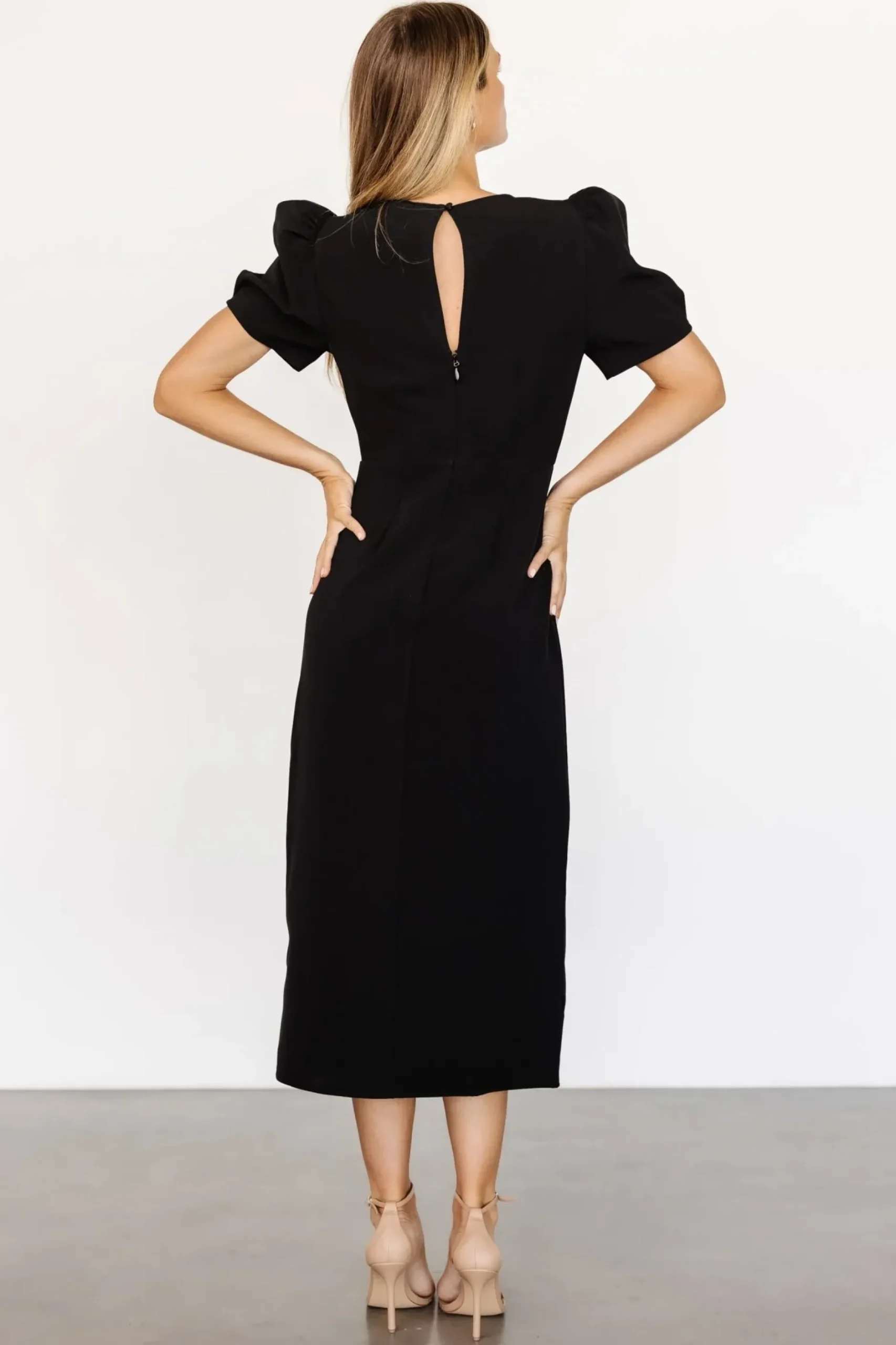 Baltic Born midi dresses|WEDDING SUITE|Younge Puff Sleeve Midi Dress | Black