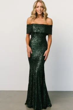 Baltic Born embellished + sequined|Yvonne Off Shoulder Sequin Gown | Green