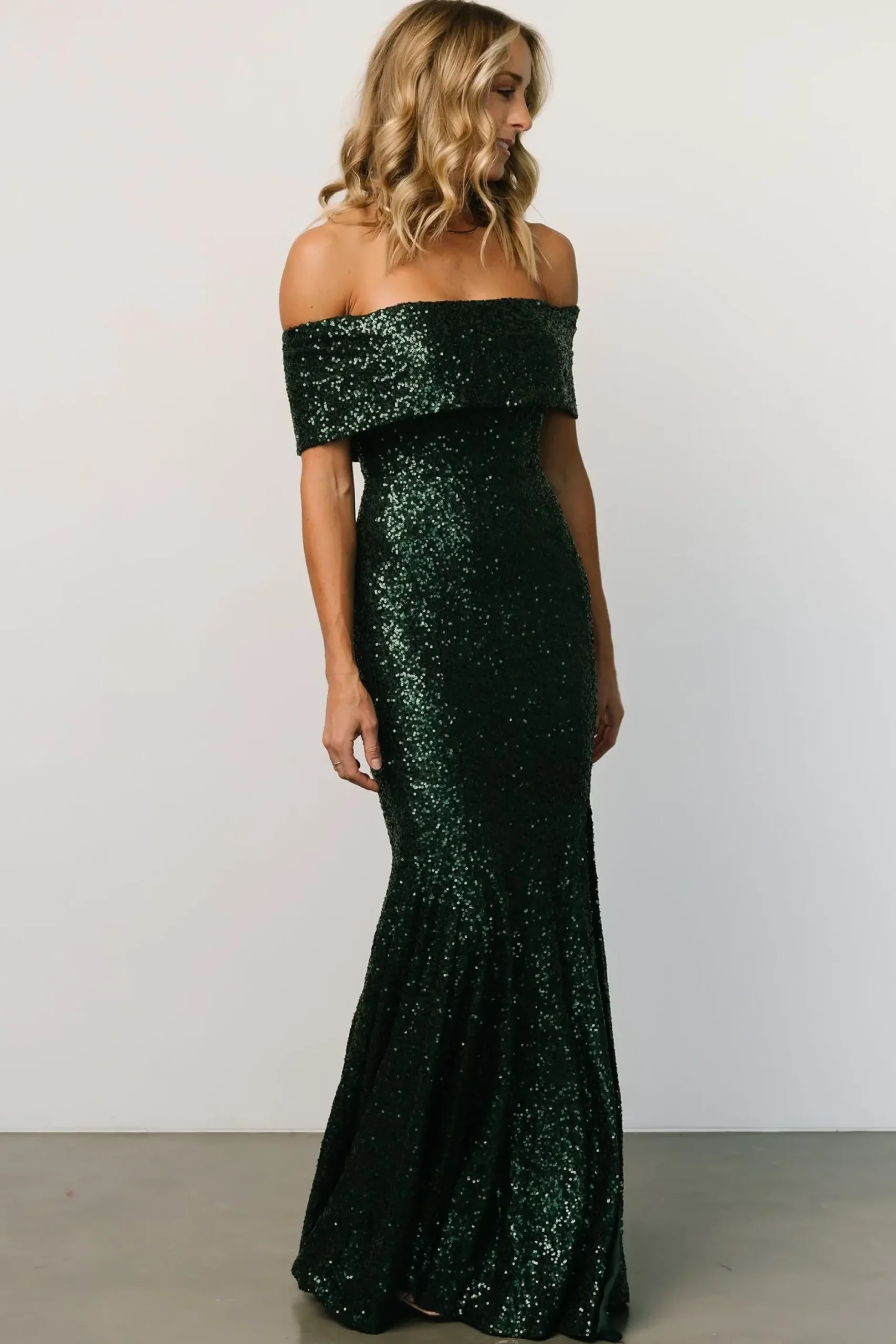 Baltic Born embellished + sequined|Yvonne Off Shoulder Sequin Gown | Green