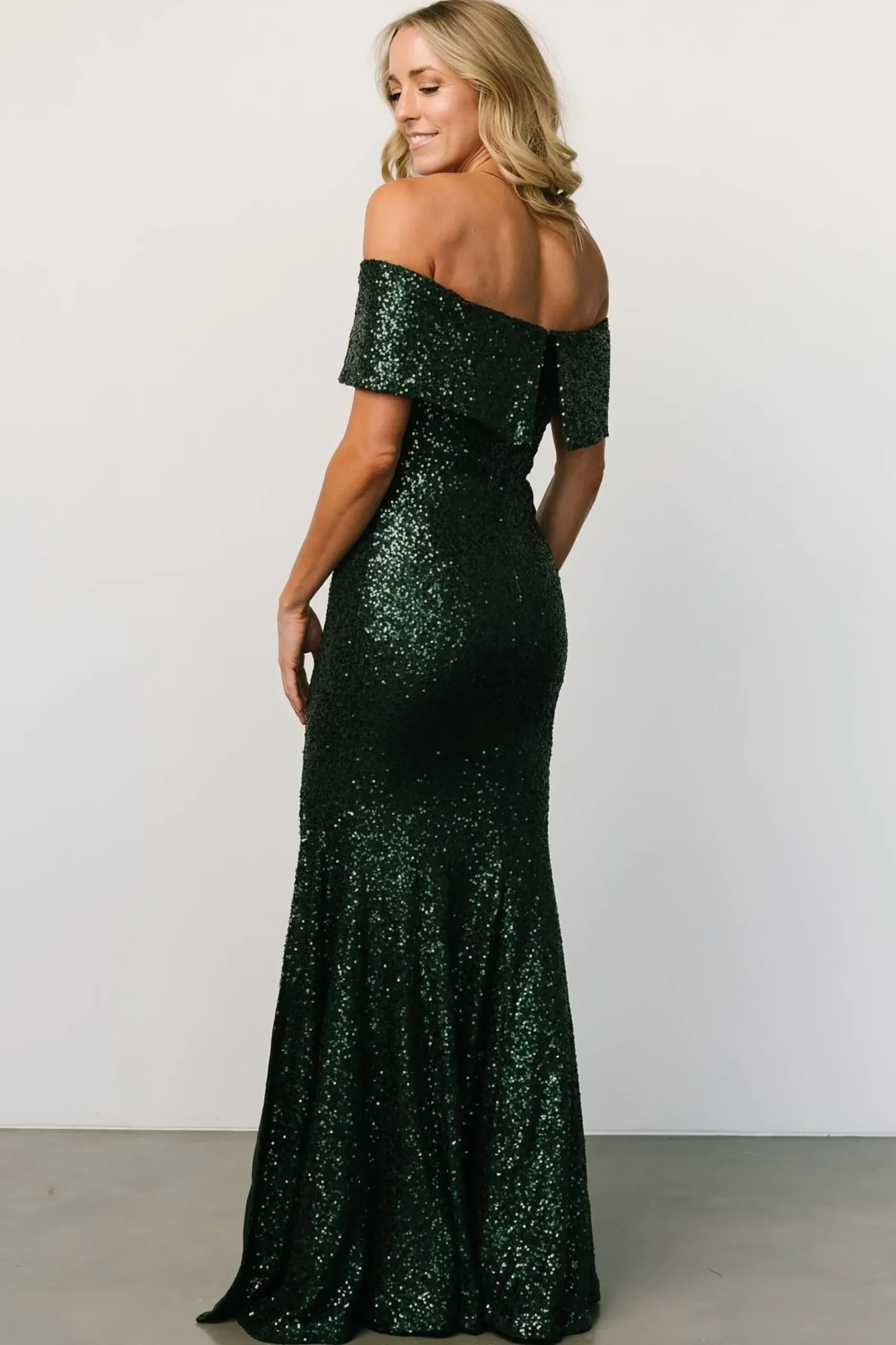 Baltic Born embellished + sequined|Yvonne Off Shoulder Sequin Gown | Green
