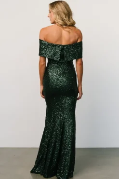 Baltic Born embellished + sequined|Yvonne Off Shoulder Sequin Gown | Green