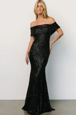 Baltic Born embellished + sequined|Yvonne Off Shoulder Sequin Gown | Black