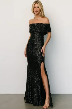 Baltic Born embellished + sequined|Yvonne Off Shoulder Sequin Gown | Black