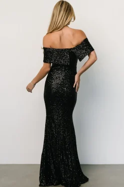 Baltic Born embellished + sequined|Yvonne Off Shoulder Sequin Gown | Black