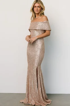 Baltic Born embellished + sequined|Yvonne Off Shoulder Sequin Gown | Champagne