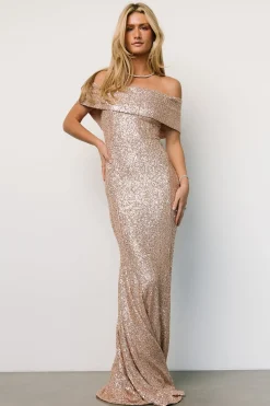 Baltic Born embellished + sequined|Yvonne Off Shoulder Sequin Gown | Champagne