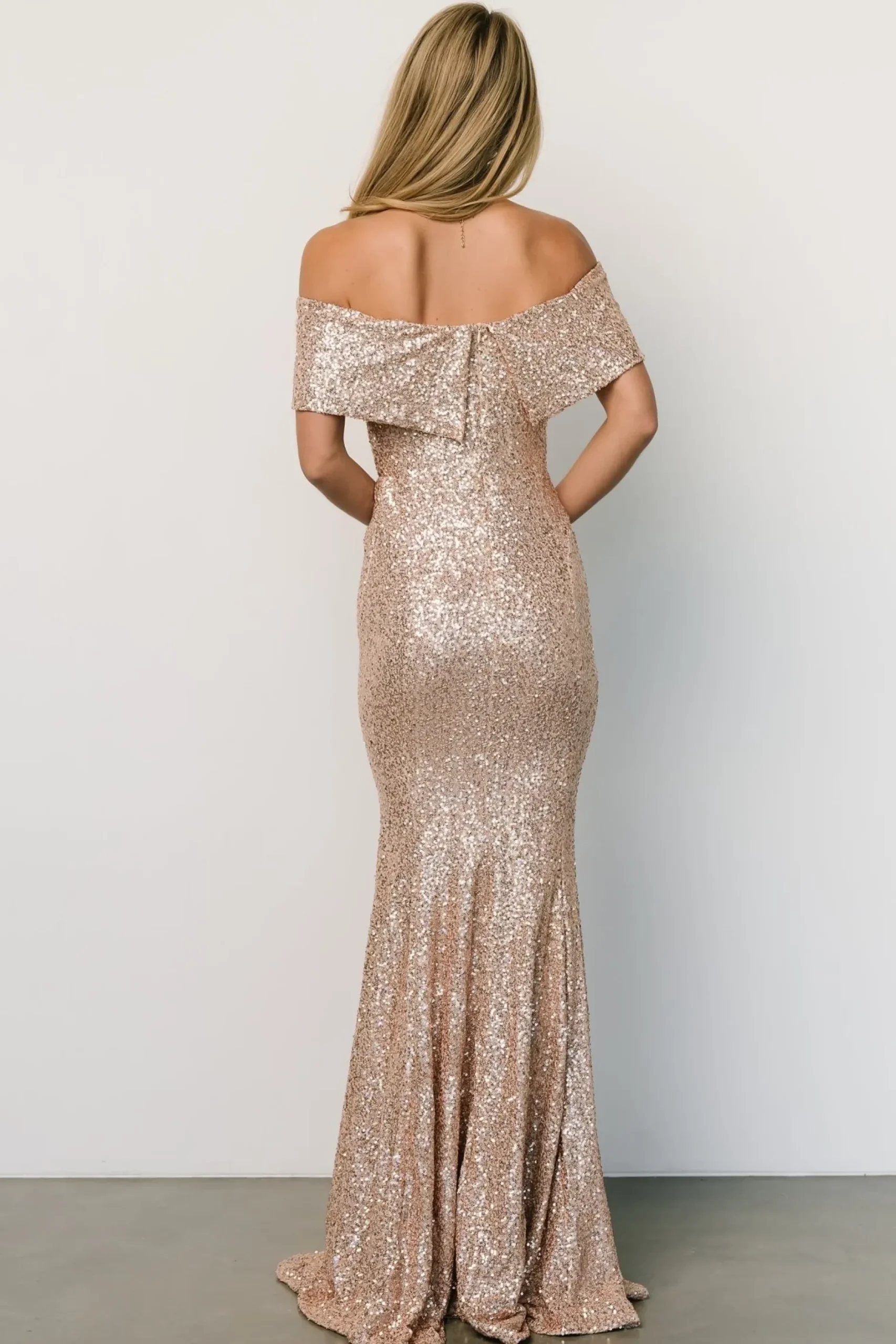Baltic Born embellished + sequined|Yvonne Off Shoulder Sequin Gown | Champagne
