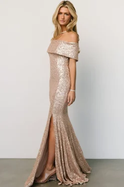 Baltic Born embellished + sequined|Yvonne Off Shoulder Sequin Gown | Champagne