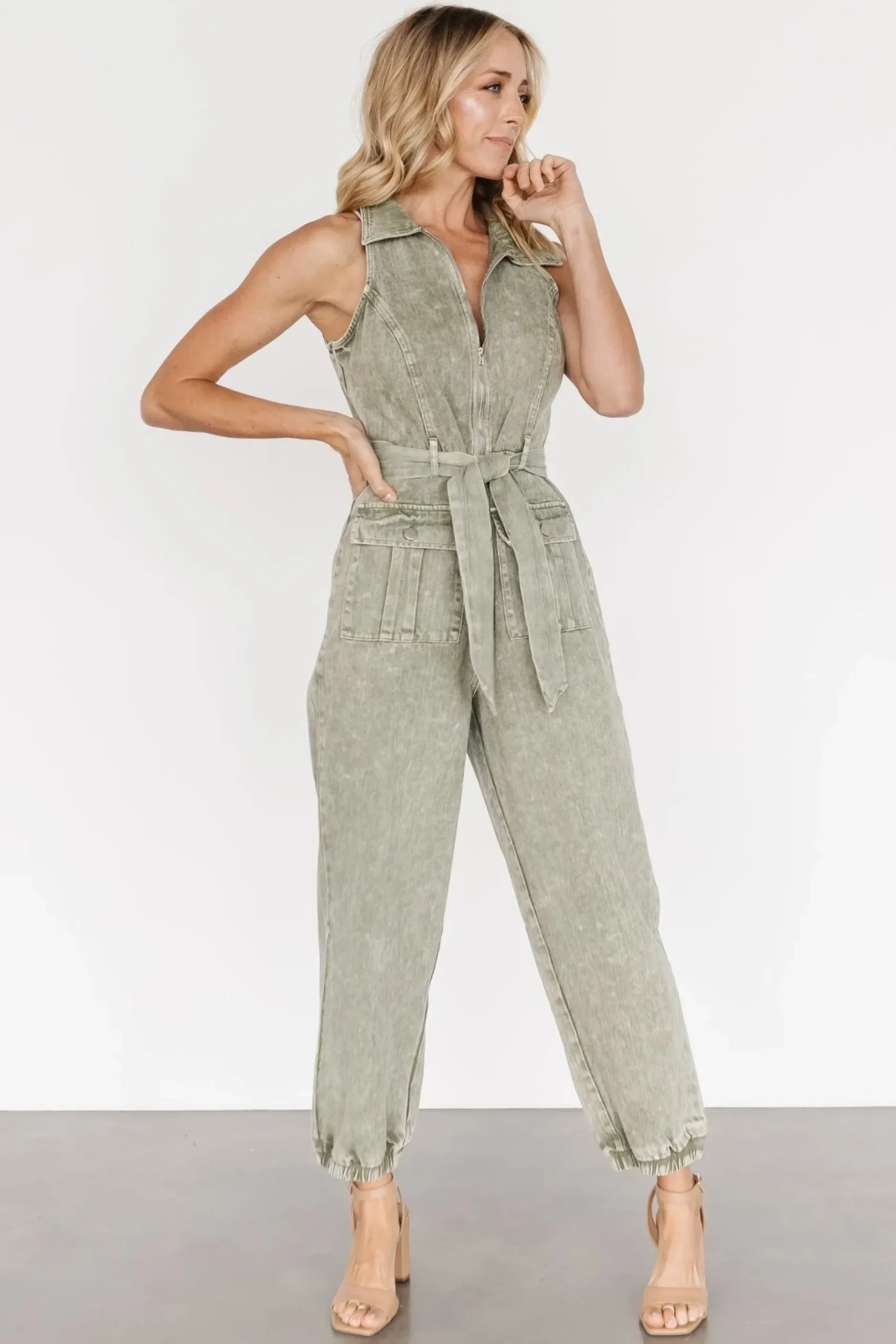 Baltic Born JUMPSUITS + ROMPERS|Zahara Sleeveless Jumpsuit | Washed Olive