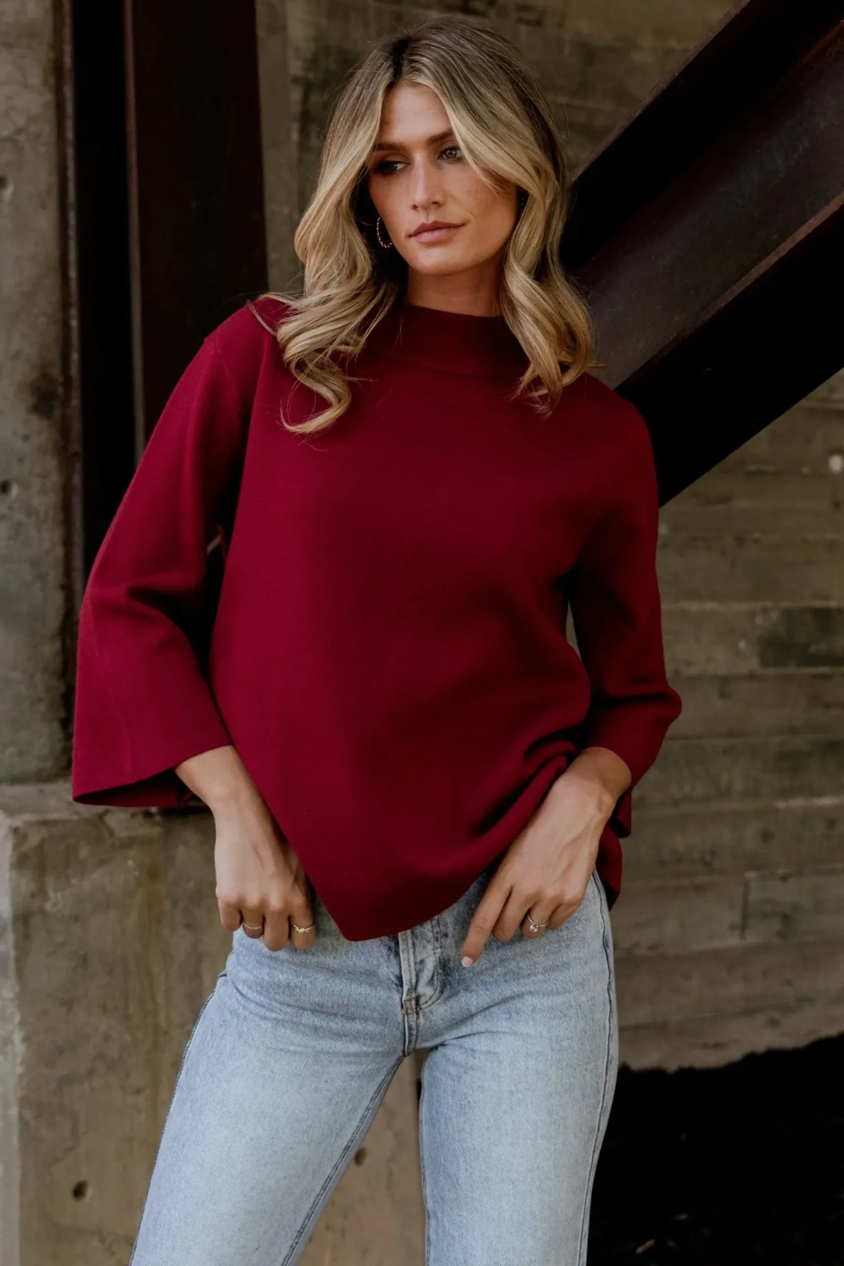 Baltic Born EXTENDED SIZING|Zola Bell Sleeve Sweater | Burgundy
