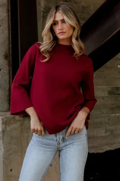 Baltic Born EXTENDED SIZING|Zola Bell Sleeve Sweater | Burgundy