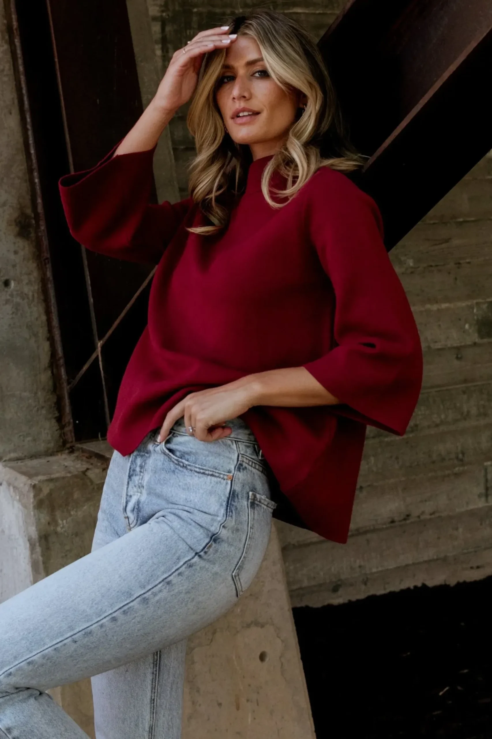 Baltic Born EXTENDED SIZING|Zola Bell Sleeve Sweater | Burgundy