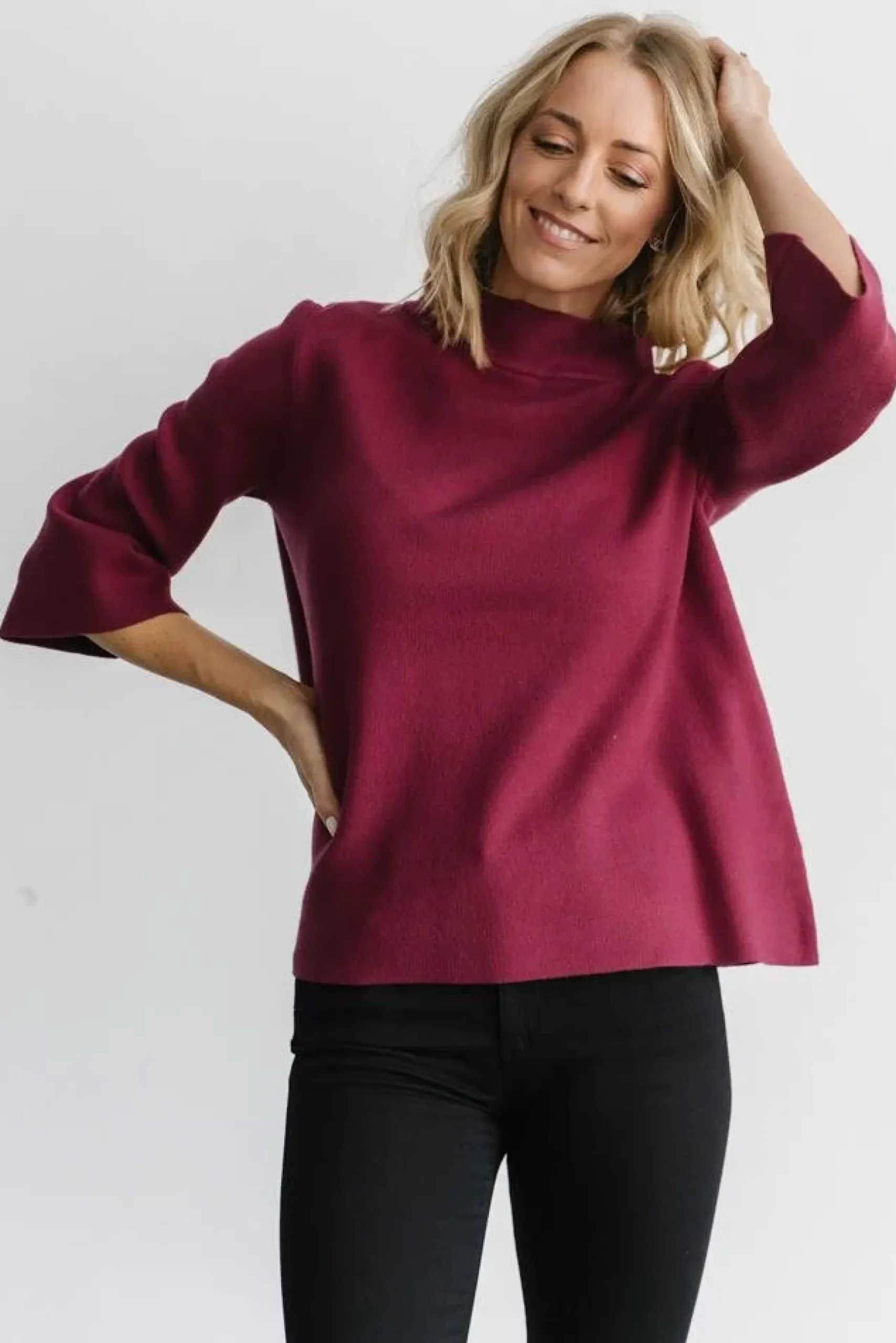 Baltic Born EXTENDED SIZING|Zola Bell Sleeve Sweater | Burgundy